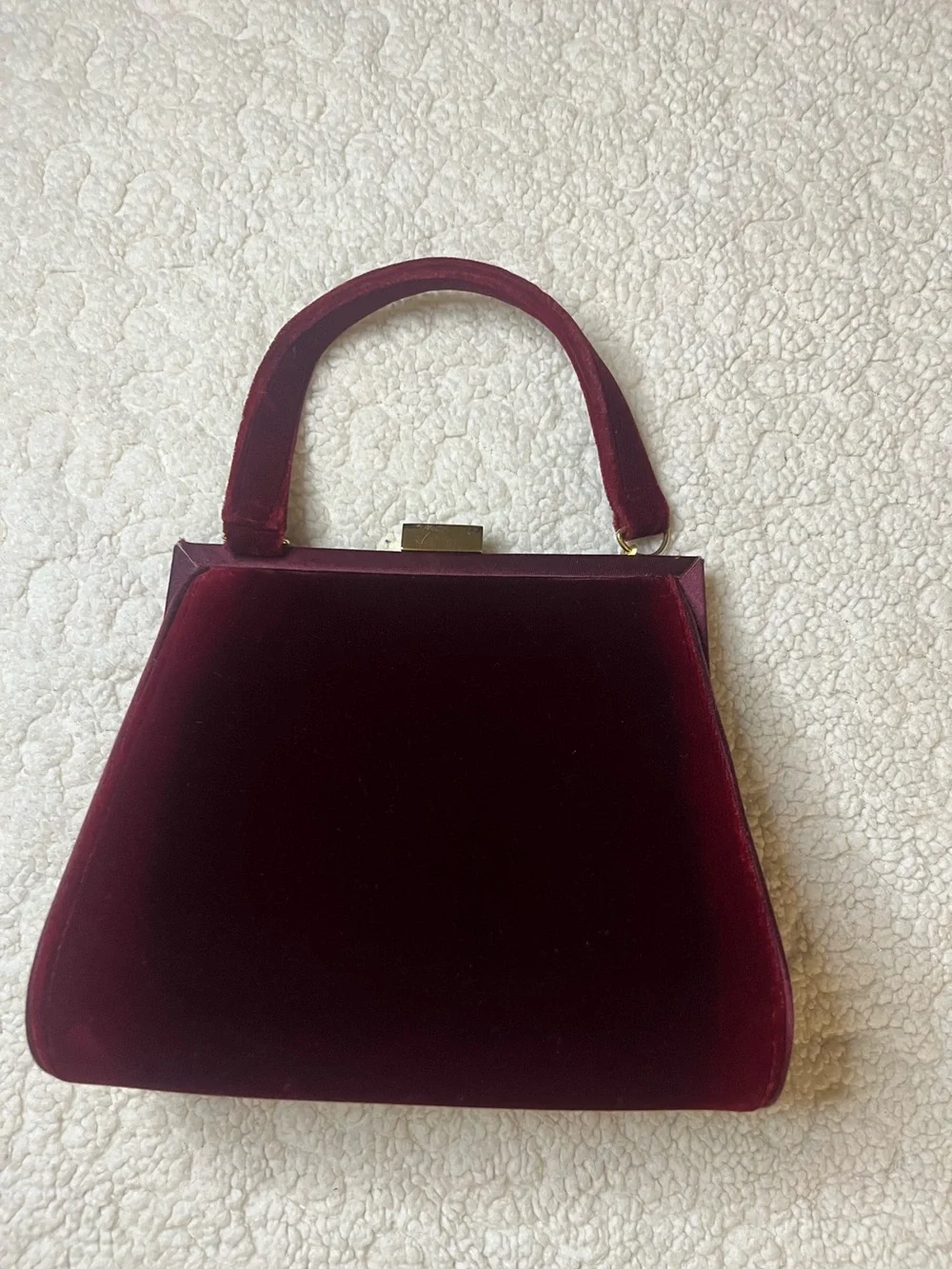Vintage Saks 5th Avenue Burgundy Velvet Evening Bag Rhinestone Clasp Top Handle - Picture 2 of 9